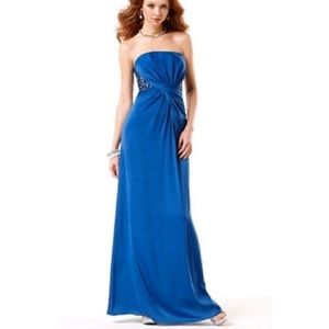 BCBG LARKSPUR BLUE “marija” Beaded strapless gown